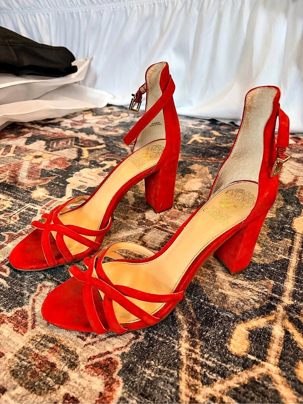 Vince Camuto Red Strappy Block Heel Sandals